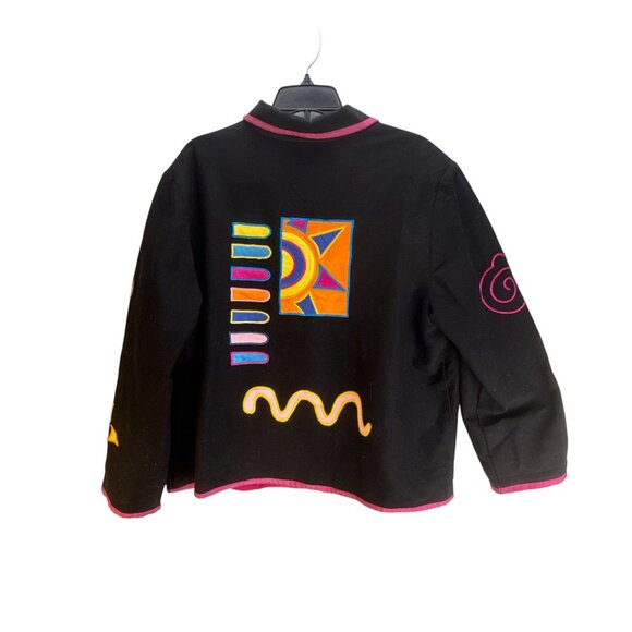 Allure Womens Star Embroidered Button Blazer Size XL Black Long Sleeve Tribal - Picture 2 of 9